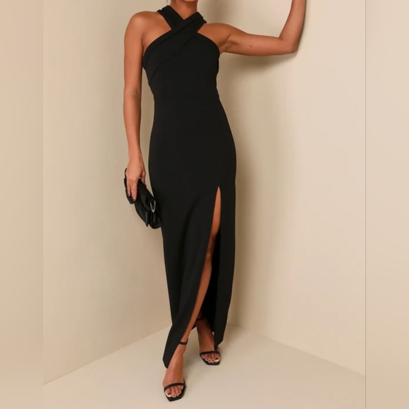 Lulus Women's Head to Cocktail Hour Black Halter Neck Maxi Dress, Size Small - Picture 1 of 10